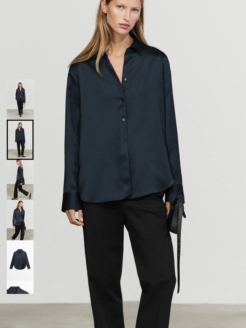 Massimo Dutti viscose button down navy blouse